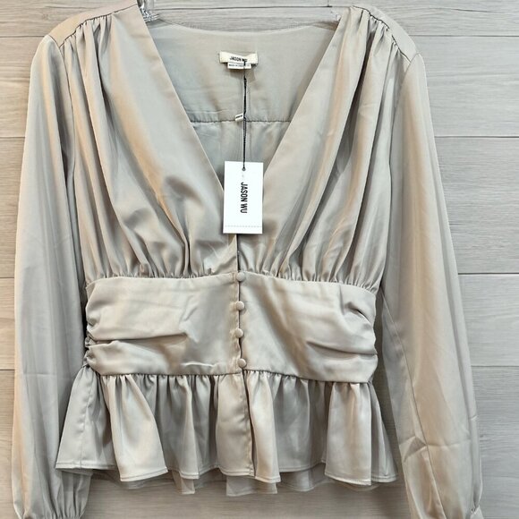 Jason Wu Tops - Jason Wu NWT Front Button Ruffle Peplum Hem Babydoll Blouse Top Size M